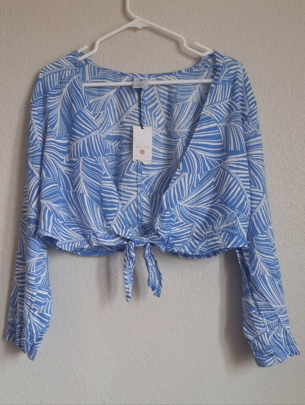Shade & Shore Blue Tie Front Longsleeve Swim Coverup Size Medium NWT
